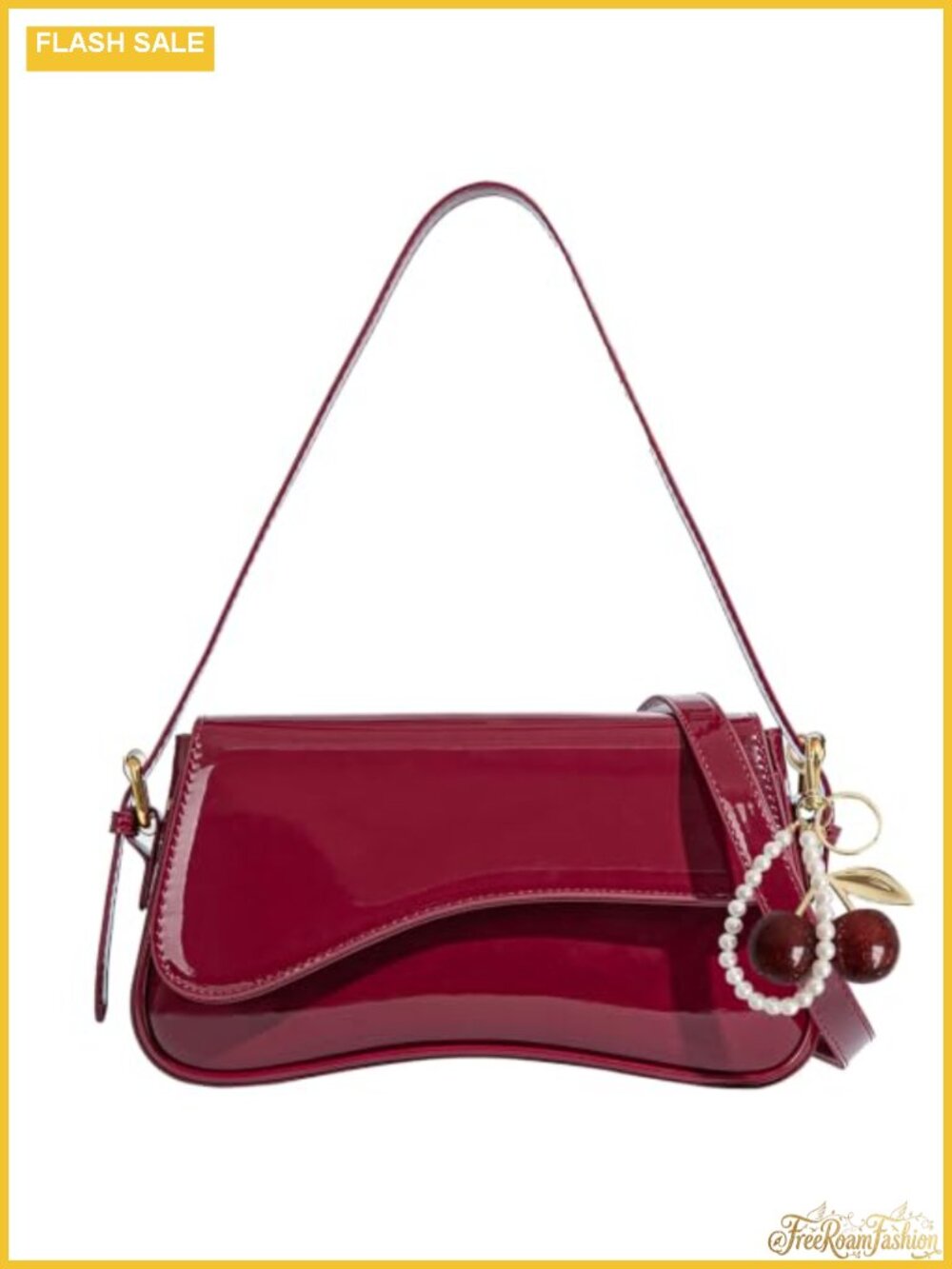 Cherry Pendant Hobo Bag PU Leather Crossbody Shoulder Purse for Women